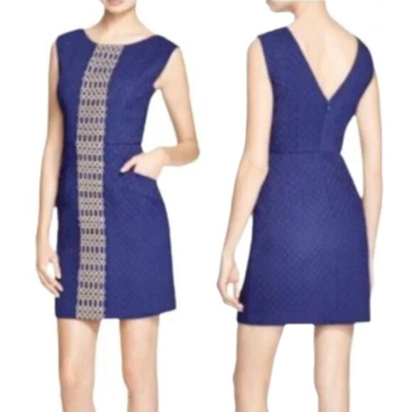 Plenty by Tracy Reese Valerie Textured Sheath - Navy/Gold - 12 - Picture 1 of 11